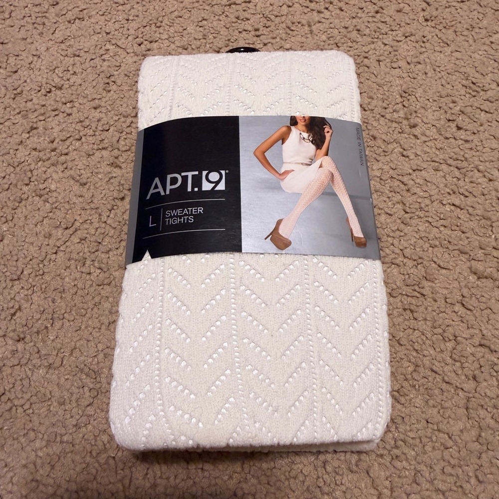 Apt. 9 Womens Ivory Sweater Tights Large Chevron Pointelle Knit Off White New